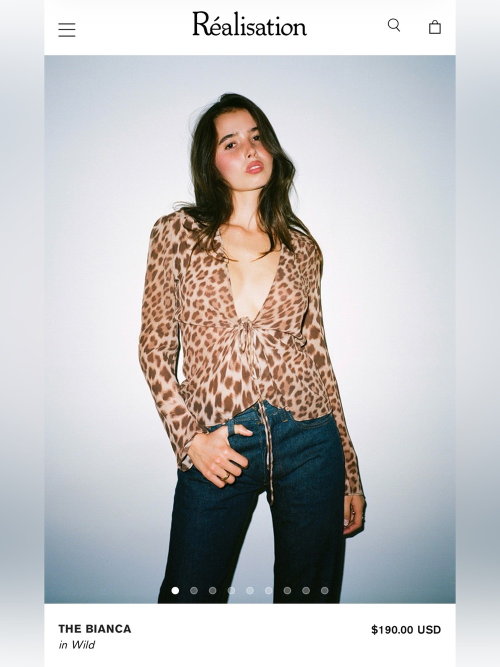 Realisation Par Leopard-Print Tie-Front Top in Brown